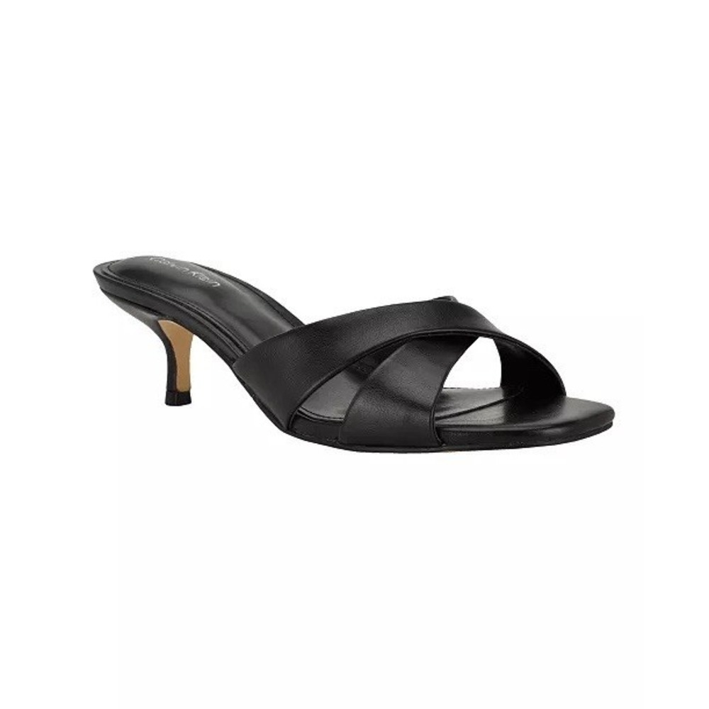 Calvin Klein Skylor Sandals Women's 8 Black Criss Cross Kitten Heel Slides
